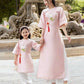 Family White/Pink Ribbon Ao Dai Set| Pre-made Traditional Vietnamese Ao Dai| Lunar New Year | Ao Dai for Girl, Mom, Dad, Boy | Ao Dai Tet|