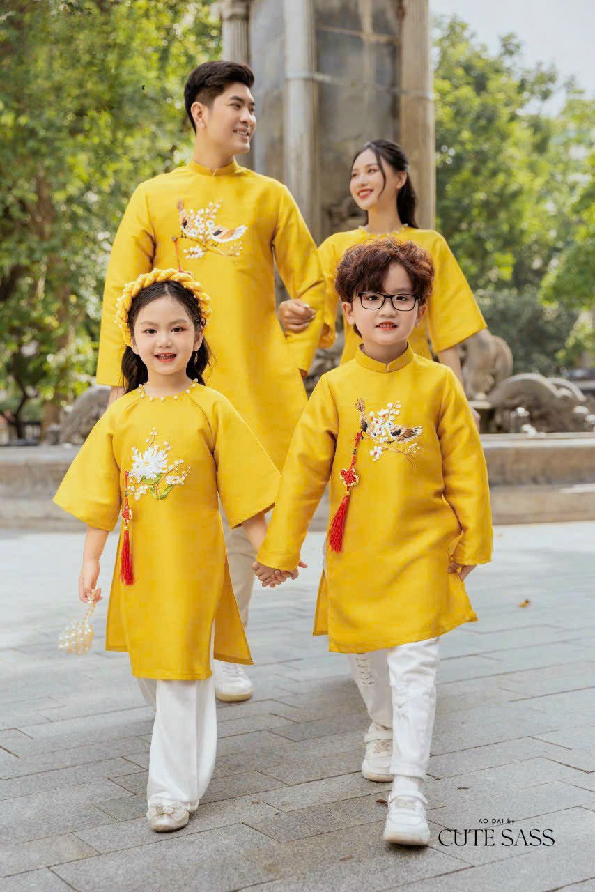 Family Yellow Ribbon Ao Dai Set (No Headband)