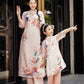 Mom and Daughter Pink Printed Ao Dai Set| Pre-made Traditional Vietnamese Ao Dai| Lunar New Year | Ao Dai for Girl, Mom |Ao Dai Tet|I4