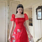 Red Square Neckline Sparkle Ao Dai Set | Pre-made Modernized Vietnamese Ao Dai | Ao Dai Viet Nam | Lunar New Year | Ao Dai Cach Tan|