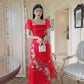 Red Square Neckline Sparkle Ao Dai Set | Pre-made Modernized Vietnamese Ao Dai | Ao Dai Viet Nam | Lunar New Year | Ao Dai Cach Tan|