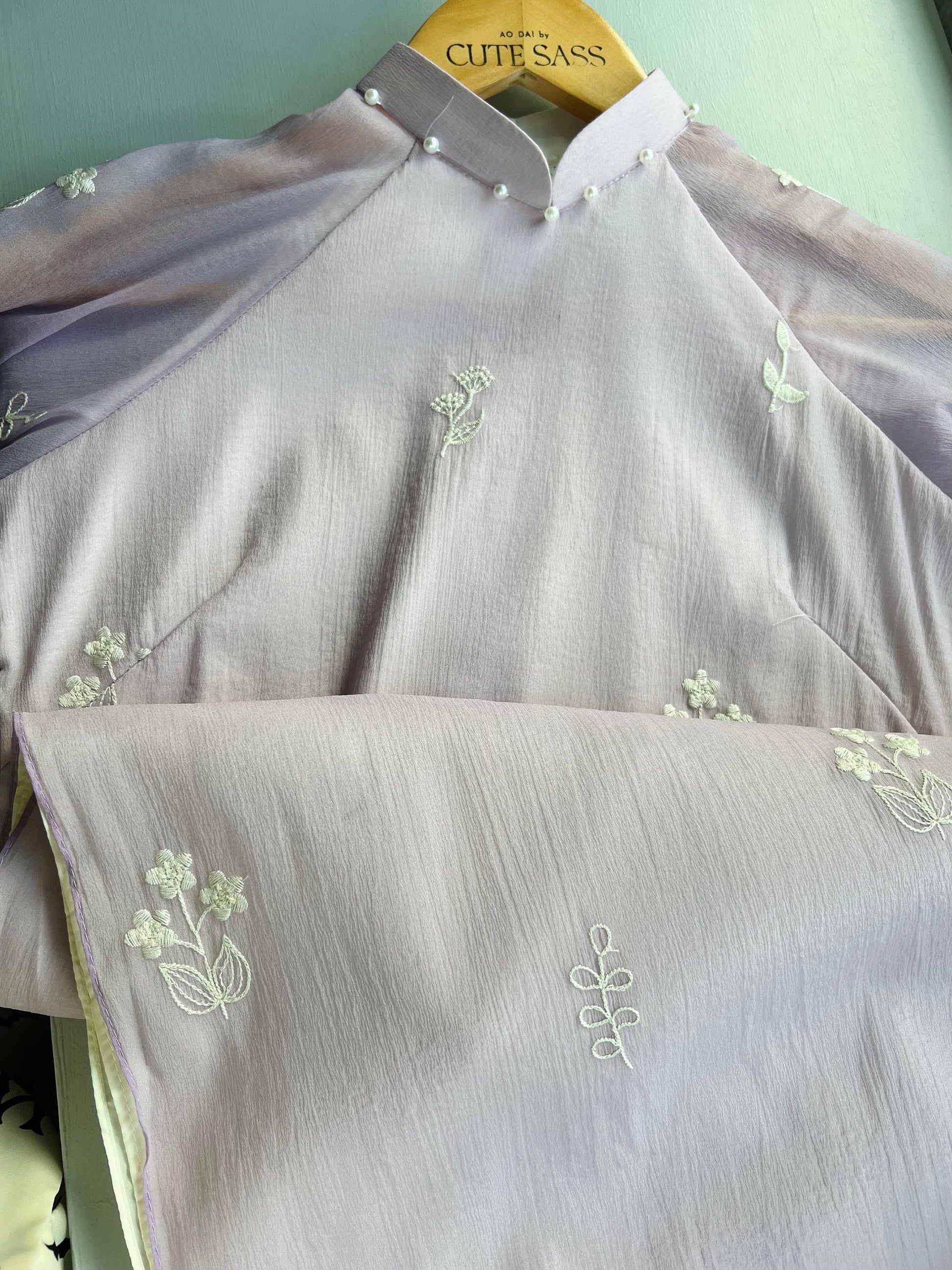 Shifted Chiffon Embroidery Ao Dai Top Only, NO PANTS (5 Colors)| Pre-made Modernized Vietnamese Ao Dai | Pastel Ao Dai | Lunar New Year|
