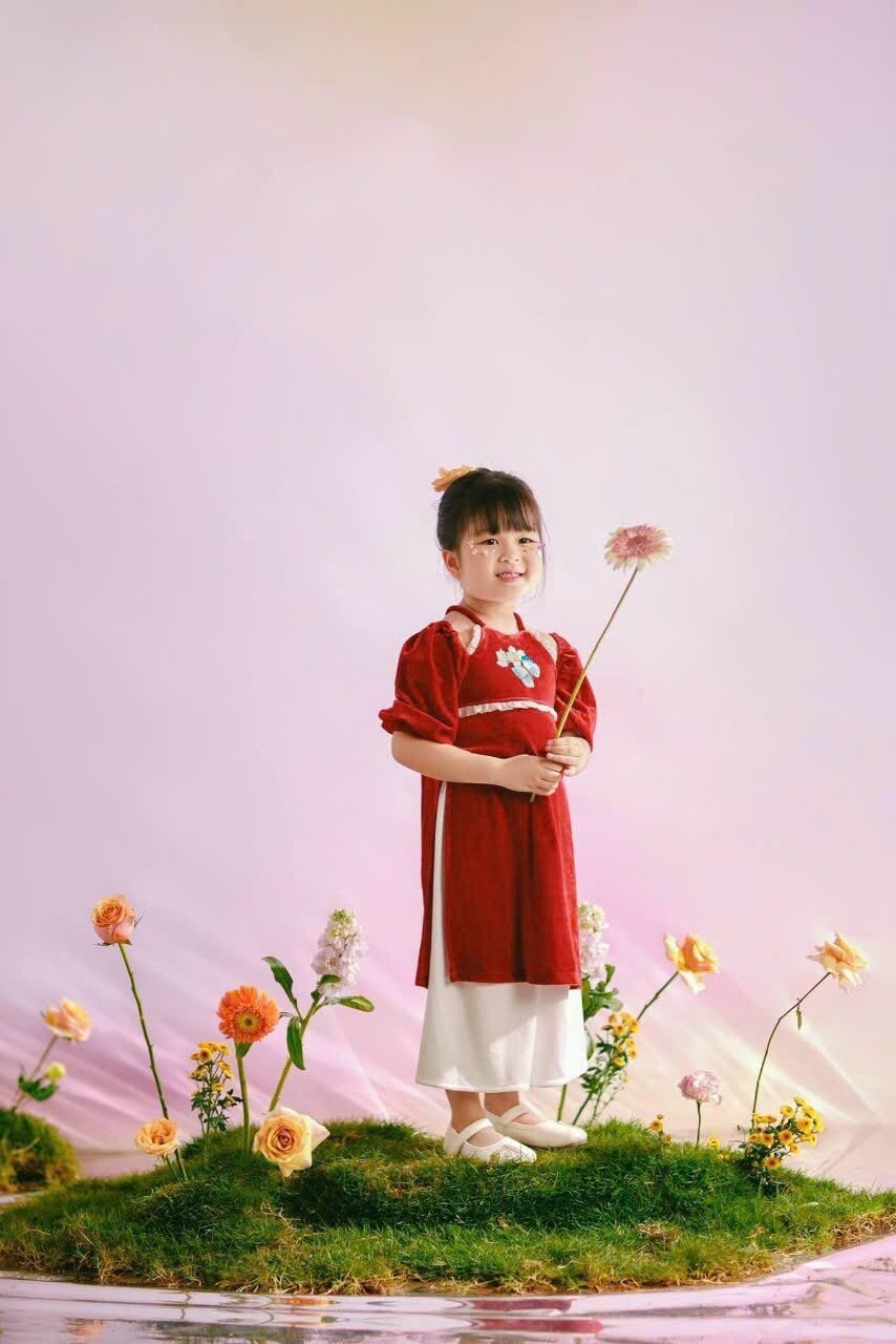 Girl Halter Velvet Ao Dai Set (Red, Pink) | Pre-made Traditional Vietnamese Ao Dai| Lunar New Year | Ao Dai for Girl | Ao Dai Tet |