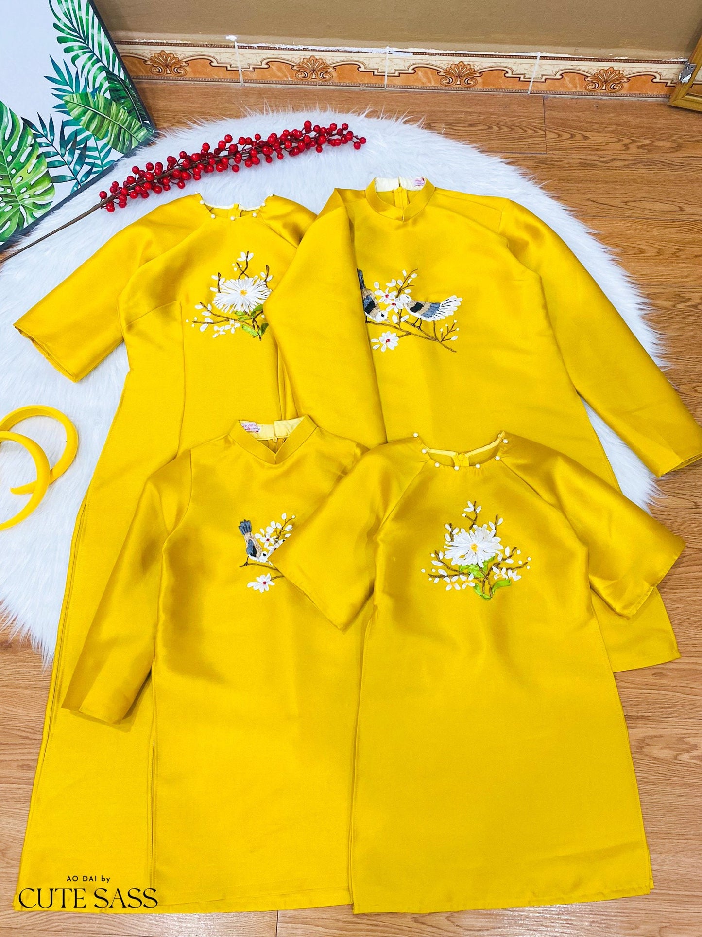 Family Yellow Ribbon Ao Dai Set (No Headband)