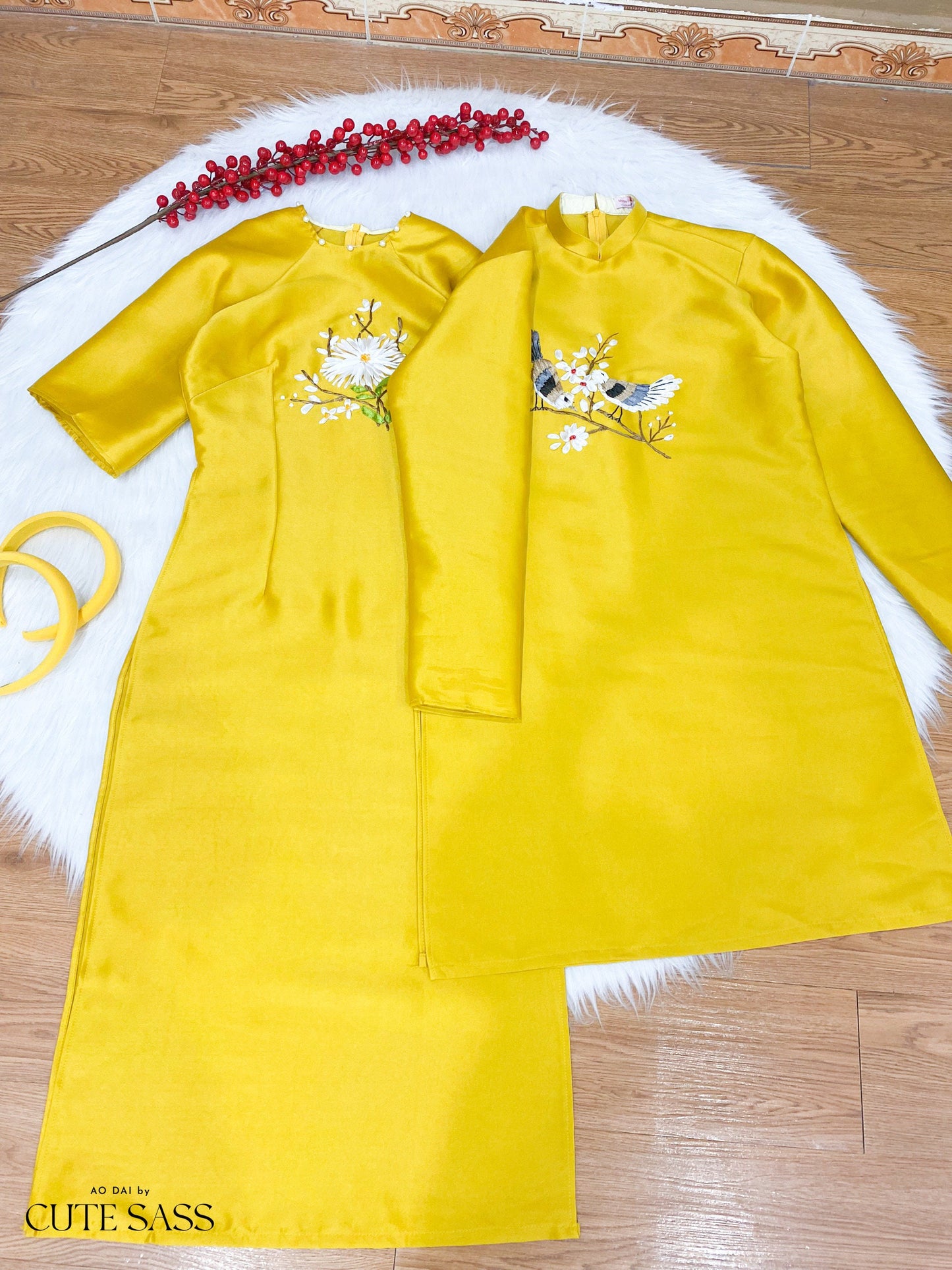 Family Yellow Ribbon Ao Dai Set (No Headband)