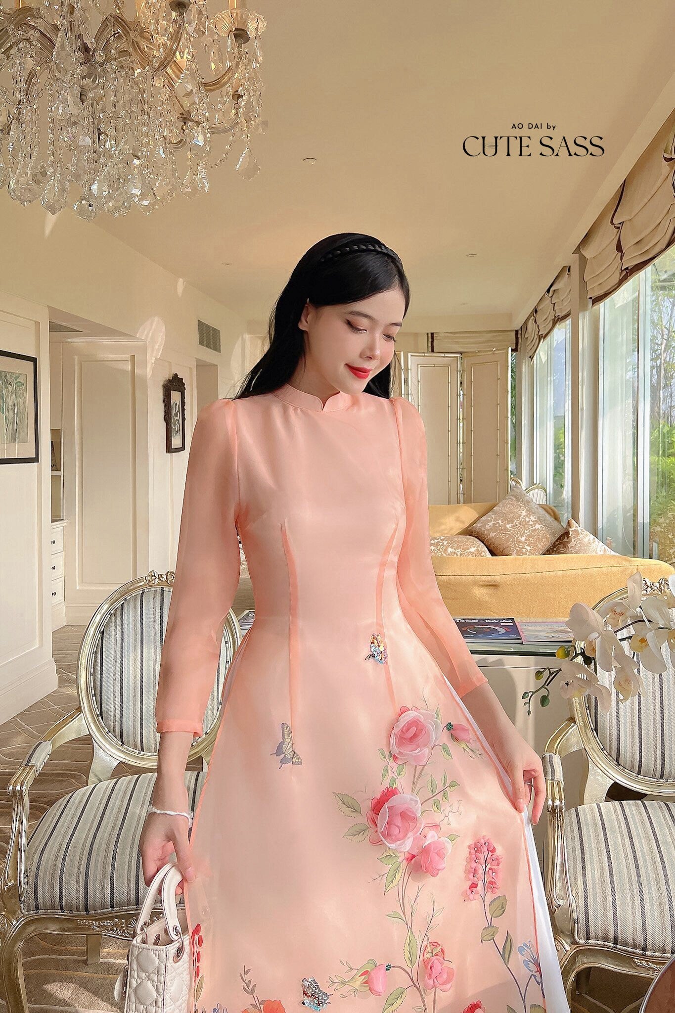 Peach Long Sleeve Ao Dai Set | Pre-made Modernized Vietnamese Ao Dai | Ao Dai Viet Nam | Lunar New Year | Ao Dai Cach Tan|