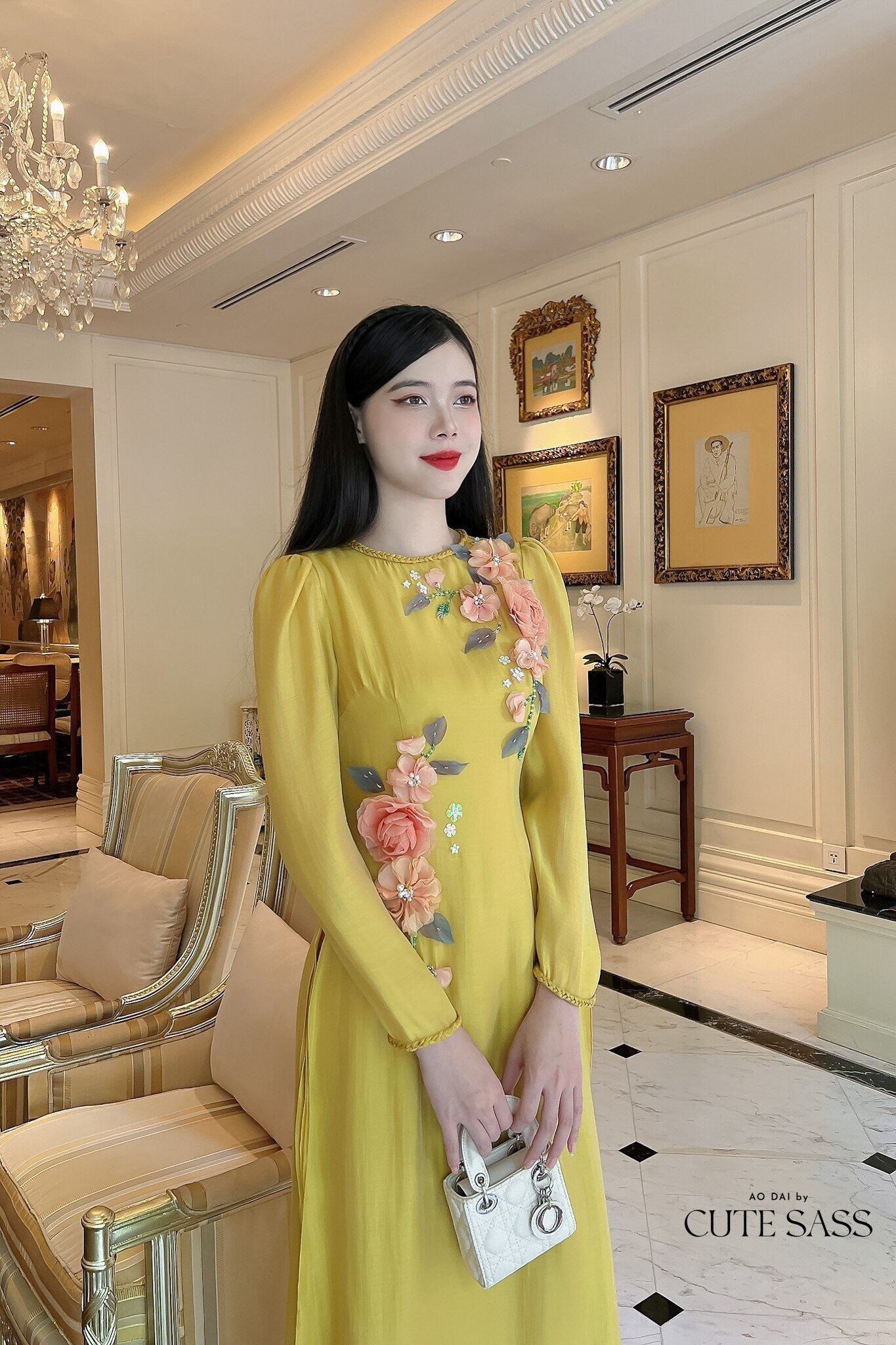 Yellow Long Sleeve Ao Dai Set | Pre-made Modernized Vietnamese Ao Dai | Ao Dai Viet Nam | Lunar New Year | Ao Dai Cach Tan|