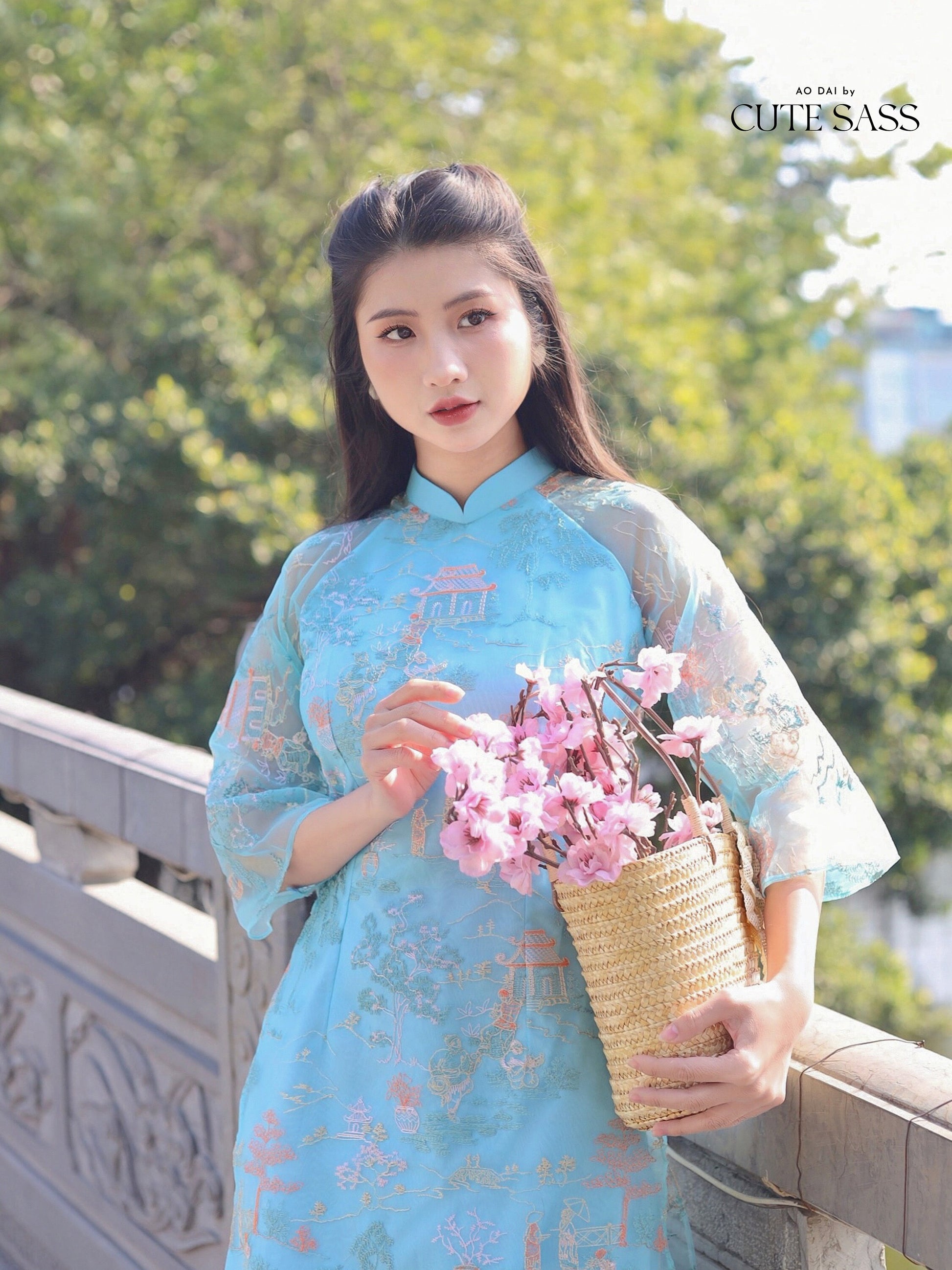 Tu Minh - Blue Ao Dai Set | Pre-made Traditional Vietnamese Ao Dai| Women Ao Dai with Pants | Lunar New Year| Ao Dai Truyen Thong|