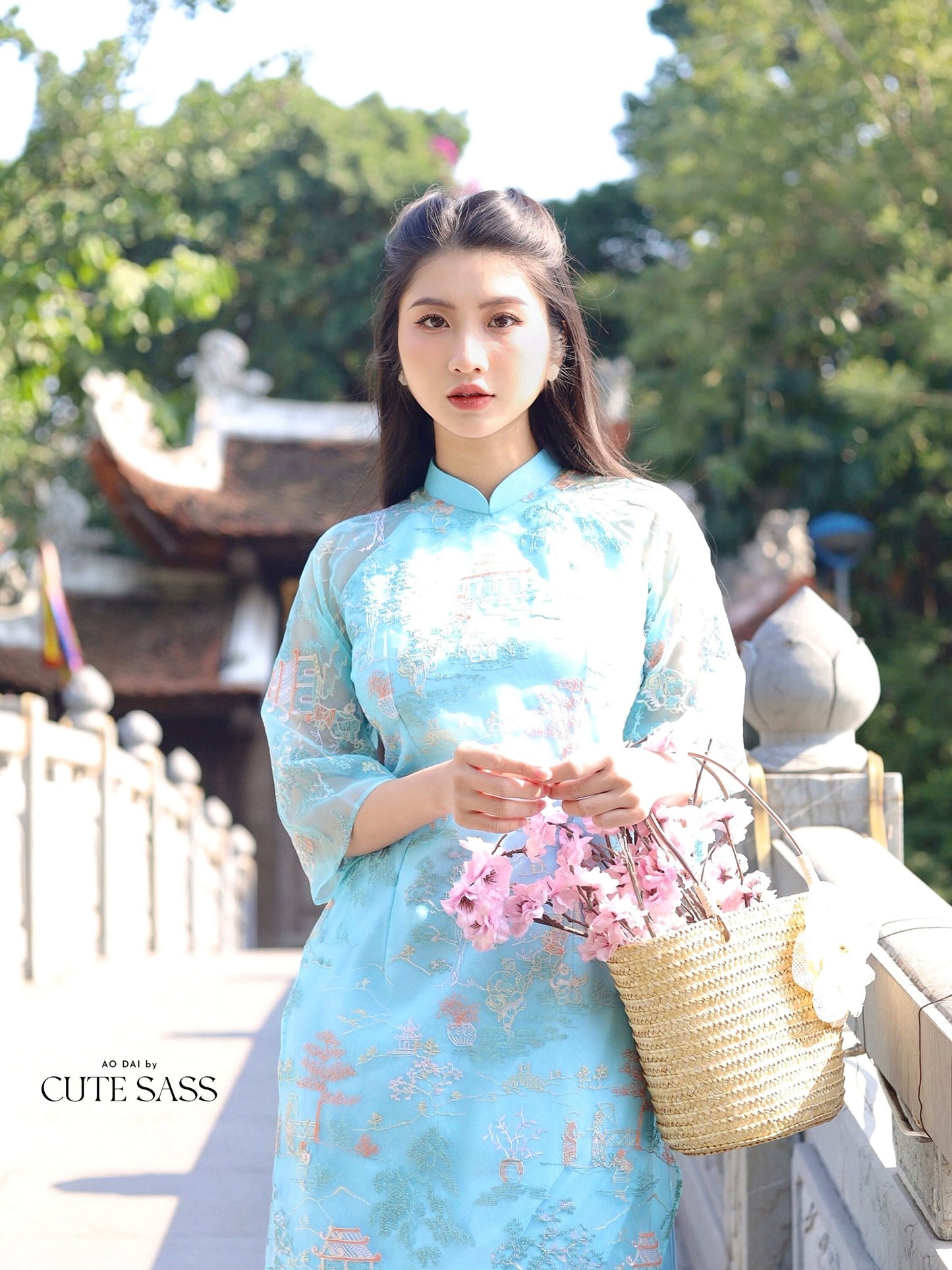 Tu Minh - Blue Ao Dai Set | Pre-made Traditional Vietnamese Ao Dai| Women Ao Dai with Pants | Lunar New Year| Ao Dai Truyen Thong|