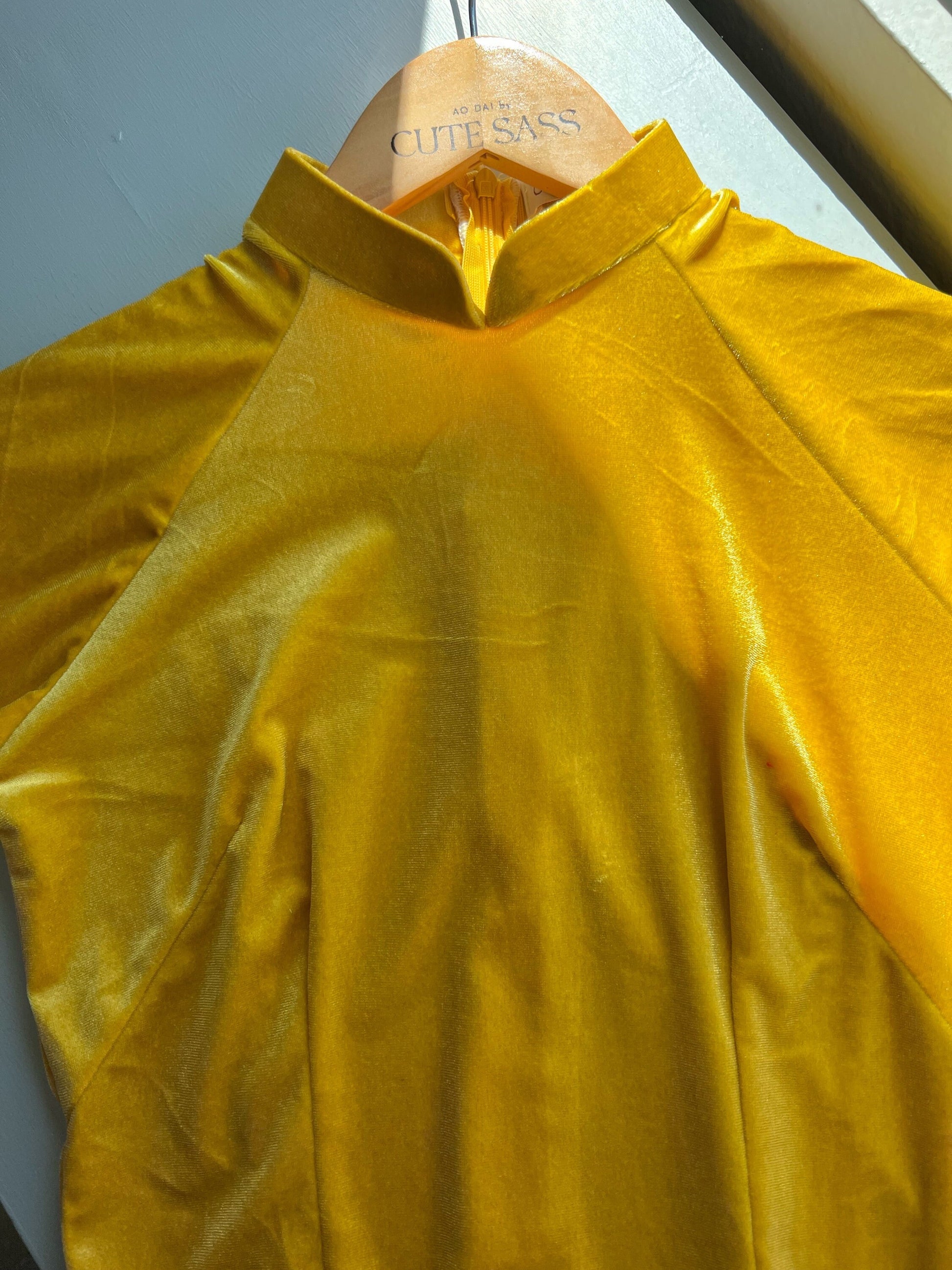 Yellow Velvet Ao Dai Top Only, NO PANTS