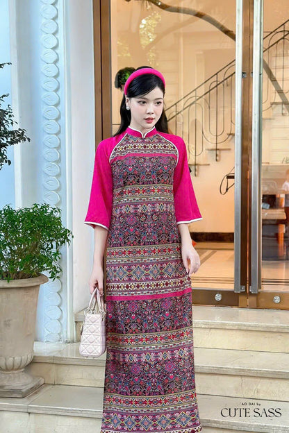 Pink Motif Ao Dai Set | Pre-made Modernized Vietnamese Ao Dai| Women Ao Dai with Pants | Lunar New Year| Ao Dai Truyen Thong|