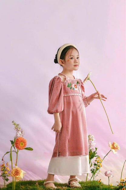 Girl Halter Velvet Ao Dai Set (Red, Pink) | Pre-made Traditional Vietnamese Ao Dai| Lunar New Year | Ao Dai for Girl | Ao Dai Tet |