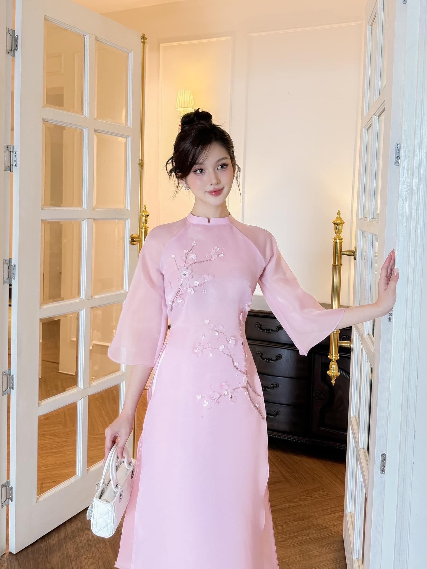 Pink Linh Lan Ao Dai Set | Pre-made Modernized Vietnamese Ao Dai | Women Ao Dai with Pants | Lunar New Year| Ao Dai Cach Tan|