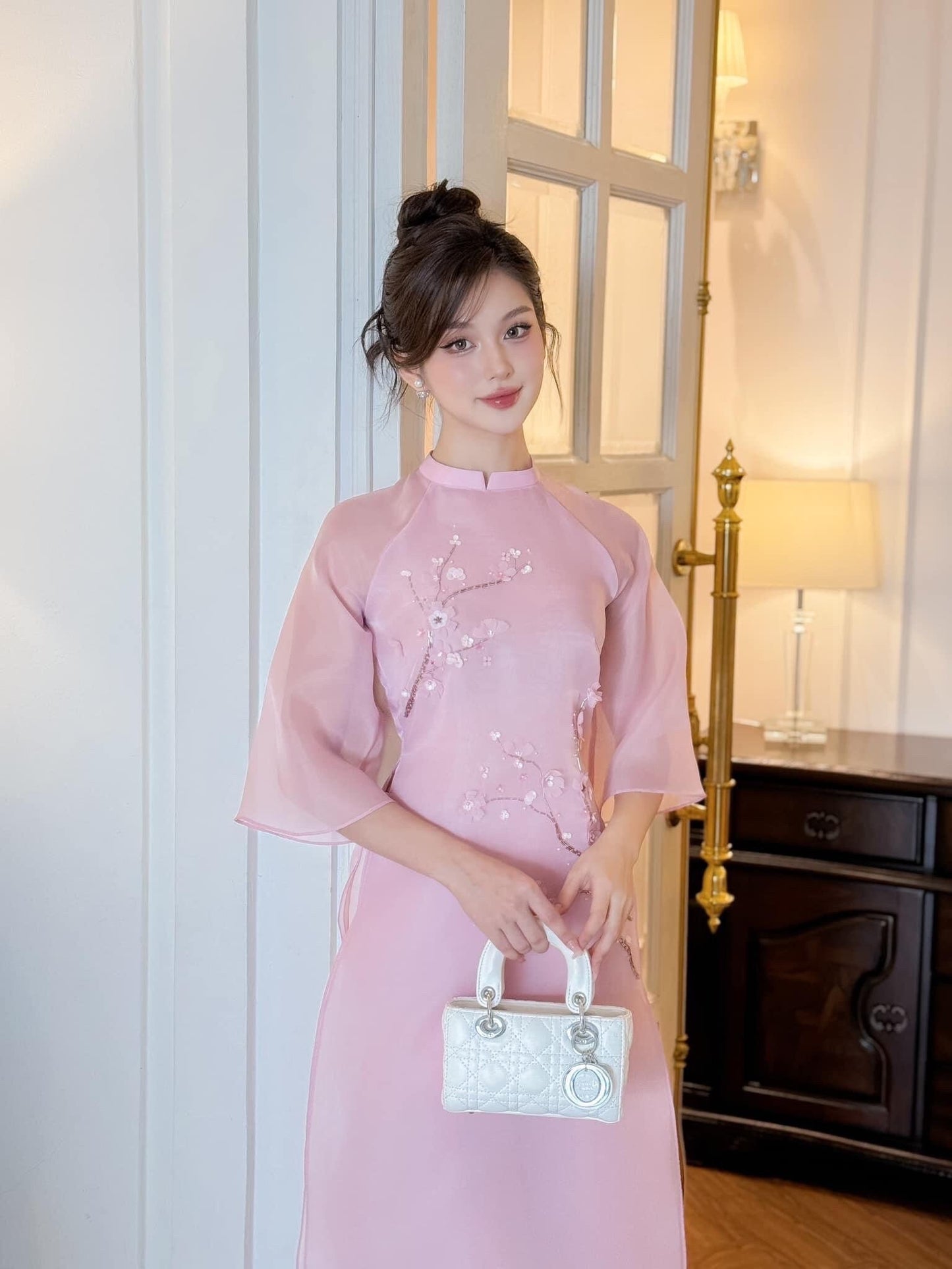 Pink Linh Lan Ao Dai Set | Pre-made Modernized Vietnamese Ao Dai | Women Ao Dai with Pants | Lunar New Year| Ao Dai Cach Tan|