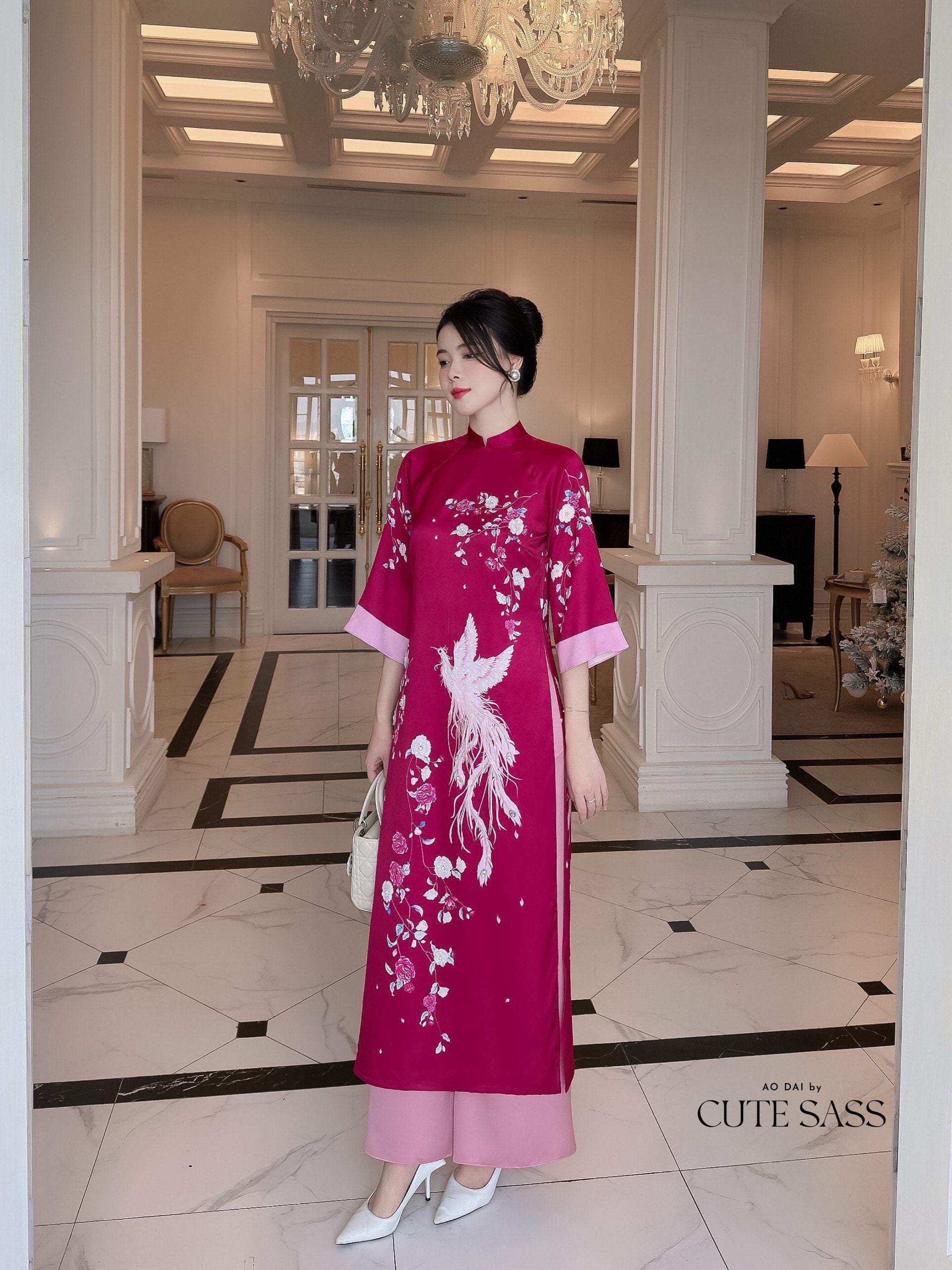 Phi Yen - Hot Pink Ao Dai Set | Pre-made Traditional Vietnamese Ao Dai| Women Ao Dai with Pants | Lunar New Year| Ao Dai Truyen Thong|