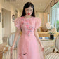 Pink Short Sleeves 3D Branches Ao Dai Set | Pre-made Modernized Vietnamese Ao Dai | Ao Dai Viet Nam | Lunar New Year | Ao Dai Cach Tan|