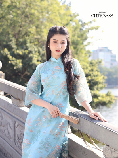 Tu Minh - Blue Ao Dai Set | Pre-made Traditional Vietnamese Ao Dai| Women Ao Dai with Pants | Lunar New Year| Ao Dai Truyen Thong|